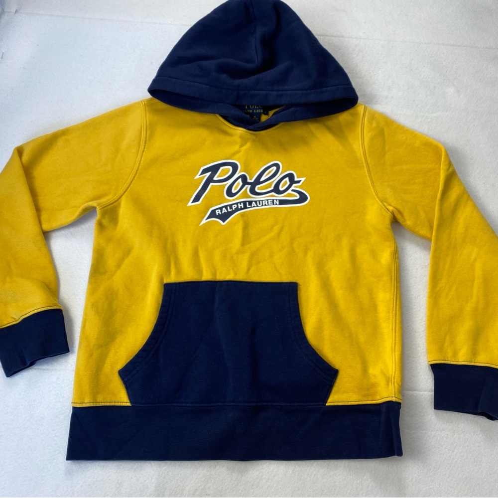 Polo by Ralph Lauren Kids Hoodie in Yellow and Navy Pullover Pocket Size 10-12